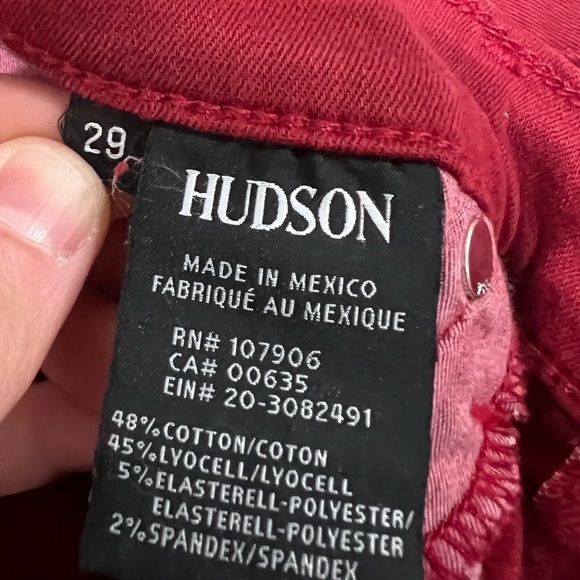 EUC Women’s US 29 HUDSON Red Distressed Cotton Stretch Staple Jeans Denim Pants - Picture 7 of 14